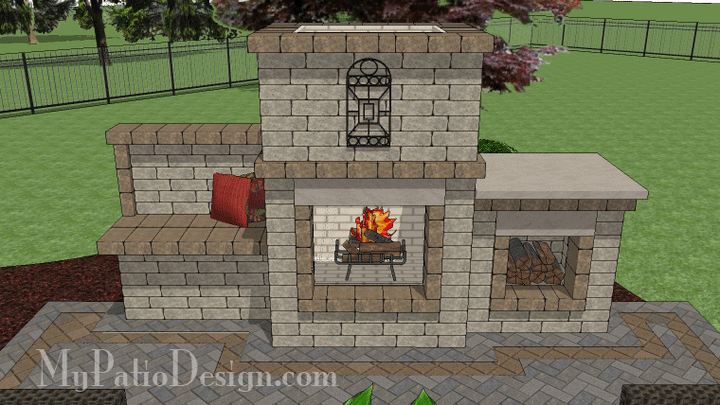 Outdoor Fireplace with Wood Box and Bench - Heritage Collection